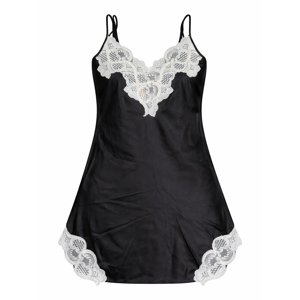 Vintage Victorias Secret Black Lace‎ Chemise Nightgown Satin Sleepwear Womens M